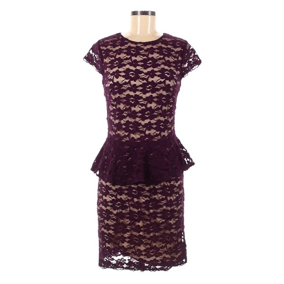Issue New York Plum Lace Peplum Style Bodycon Dress Size M - Picture 1 of 9